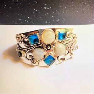 Moonstone Blue Topaz 925 Sterling Silver Cuff Bracelet
